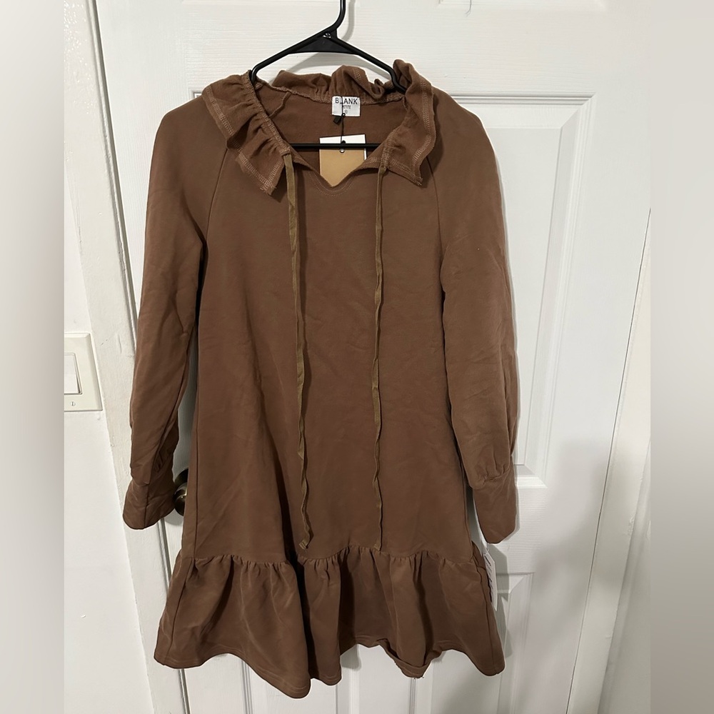 Brown Ruffle Sweatshirt Dress
